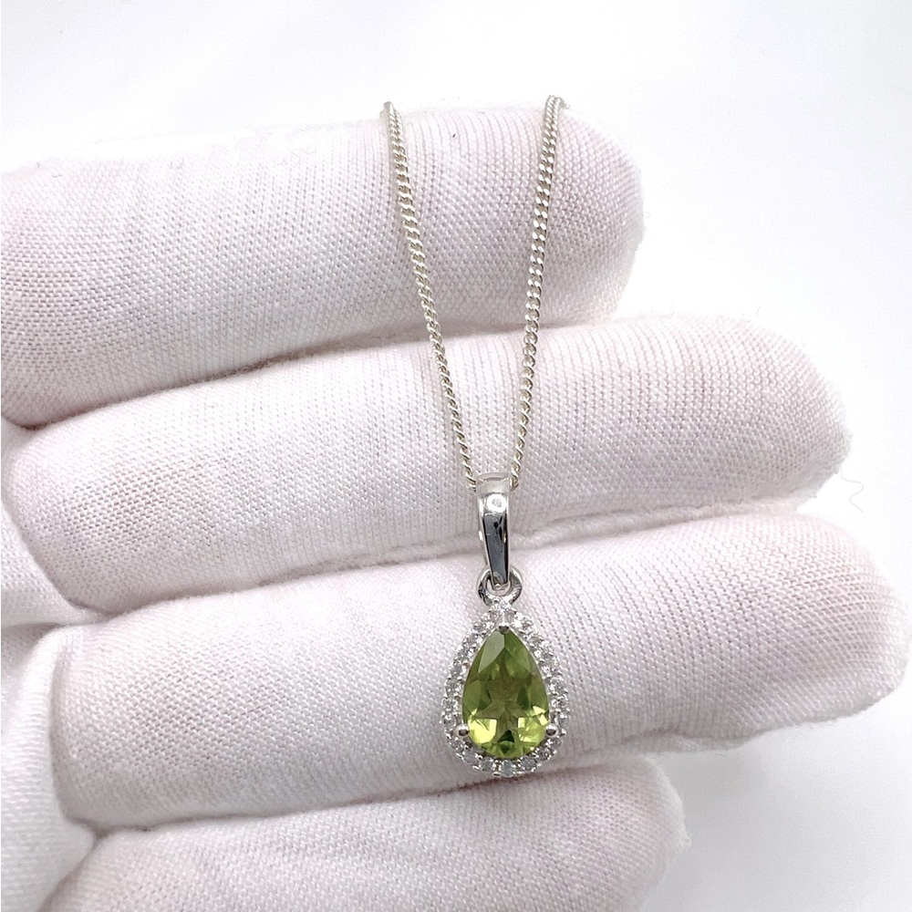 Genuine Peridot & Clear Cz .925 Sterling Silver Necklace